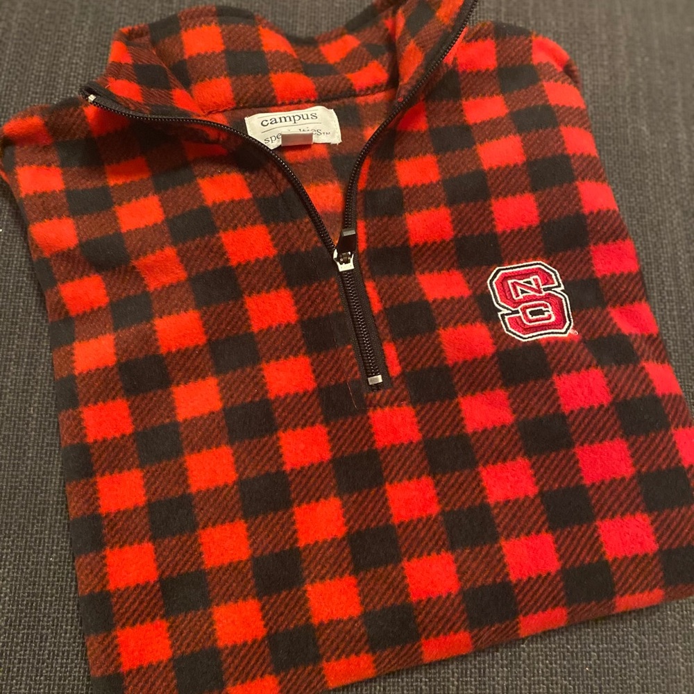 NC State Boutique Red/Black check fleece small